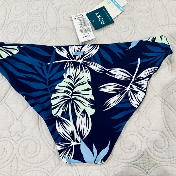 Roxy Beach Classics Hipster Bikini Bottoms Swimsuit Blue Floral L - Picture 4 of 5
